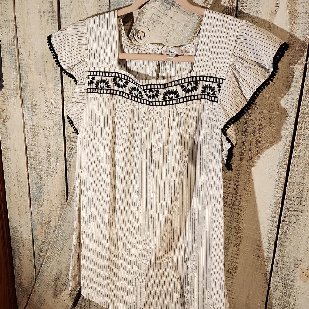 Striped Blouse with Black Embroidery
